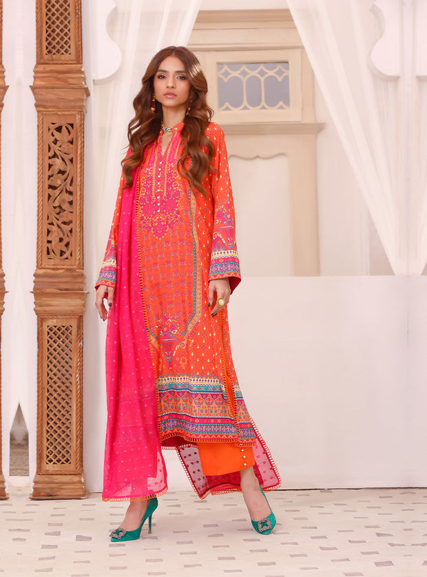 Printed Kameez Trouser and Dupatta Pakistani Eid Dress Online