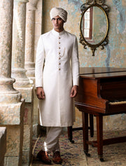 Printed Men Off White Sherwani for Groom Wear #GN104