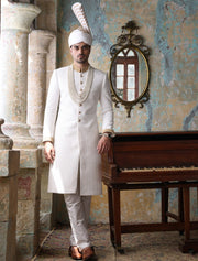 Printed Men Off White Sherwani for Groom Wear #GN104