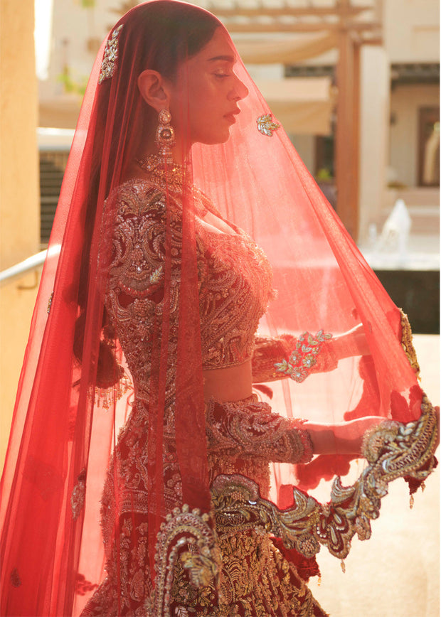 Pure Raw Silk Bridal Lehenga Choli Dupatta in Red Color Online