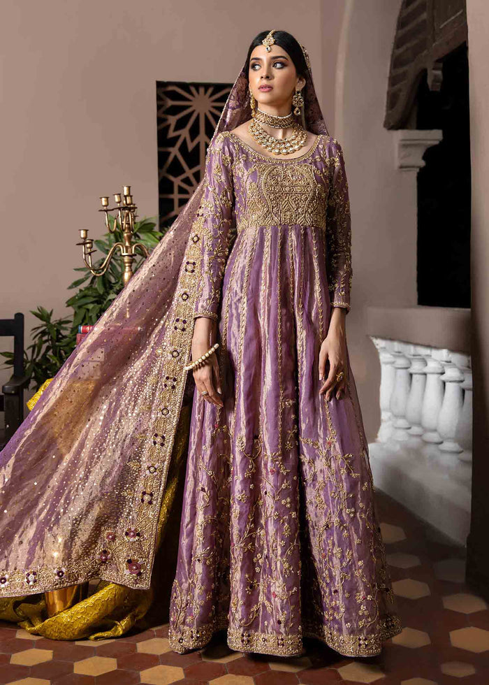 Lavish Purple Pakistani Bridal Pishwas Frock & Dupatta