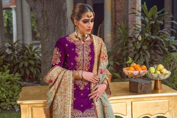 Purple Dress Pakistani in Gharara Kameez Dupatta Style