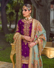 Purple Dress Pakistani in Gharara Kameez Style