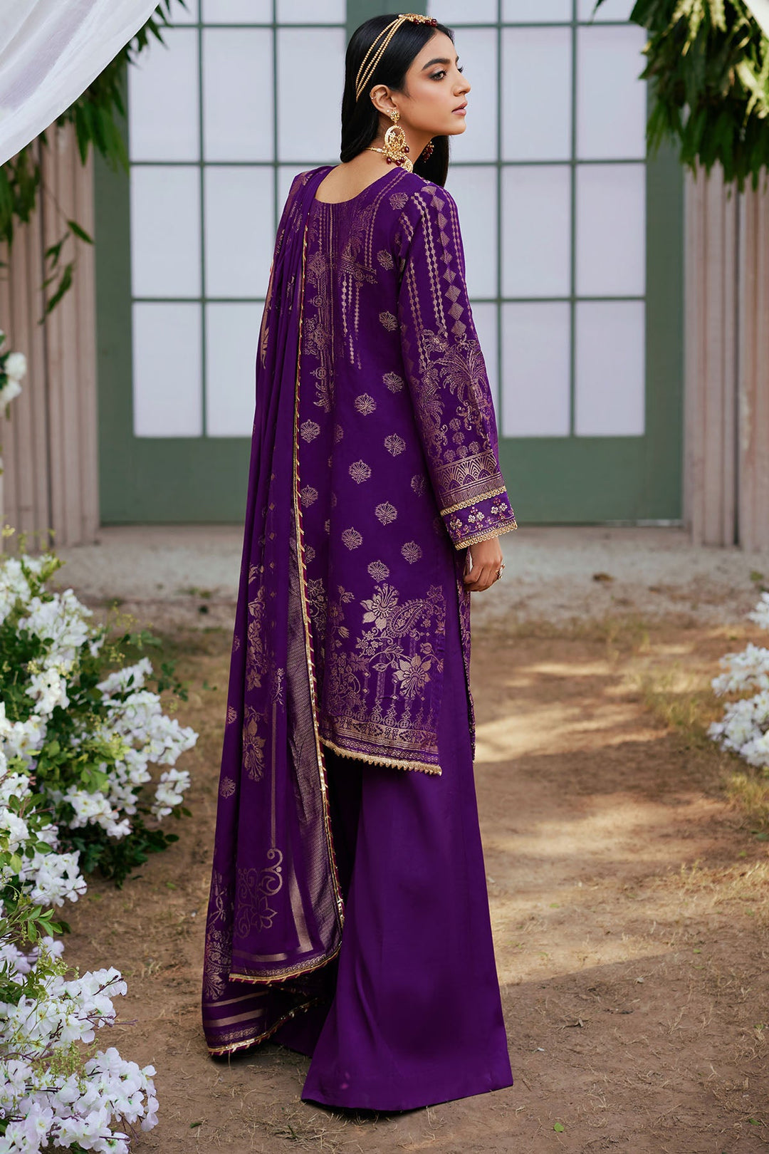 fitted lace wedding dress New Purple Embroidered Kameez Trousers Eid Dress 2023 – Nameera by Farooq