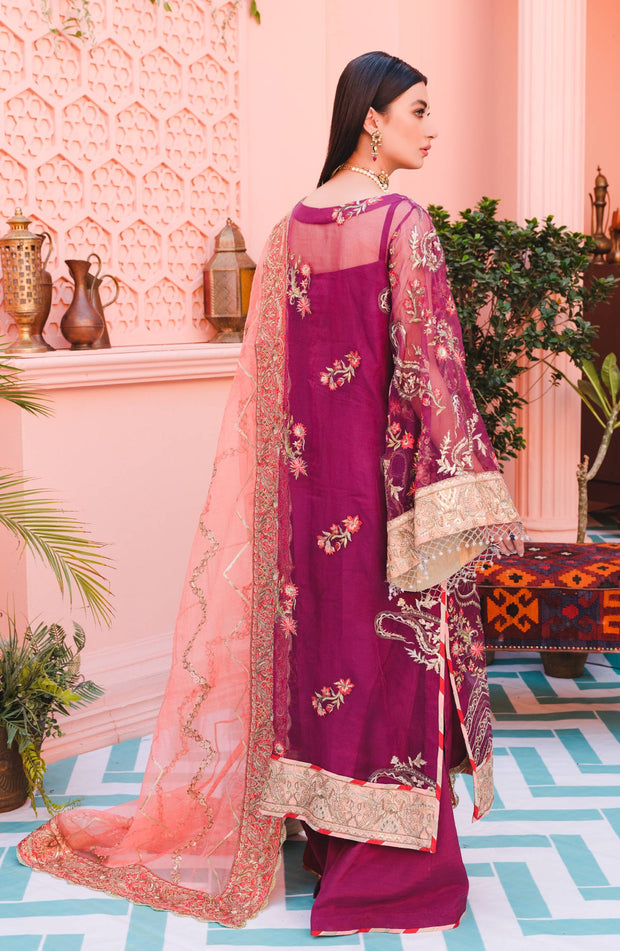 Purple Kameez Salwar with Floral Embroidery Latest