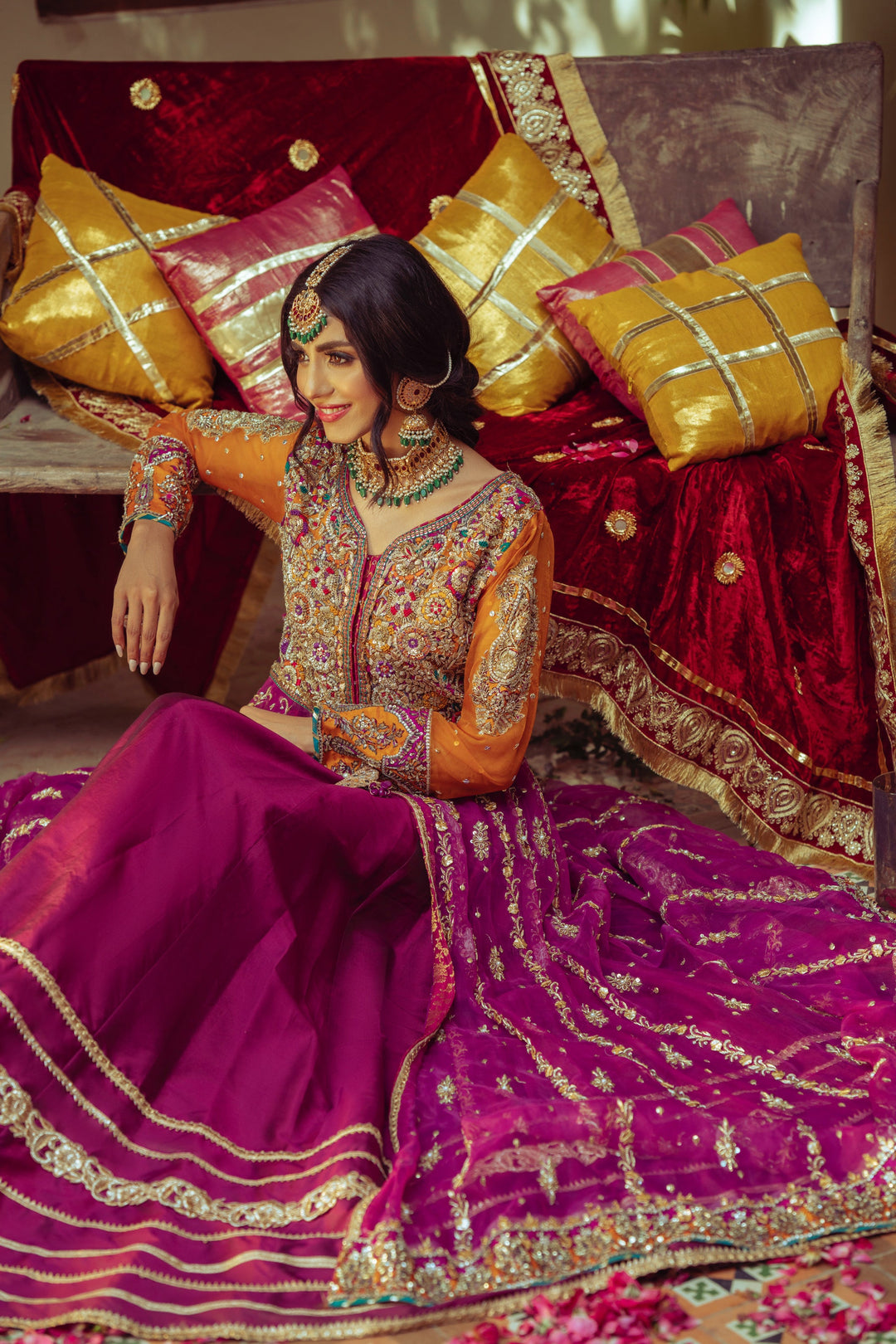 Elegant Purple Pakistani Bridal Lehenga & Open Pishwas