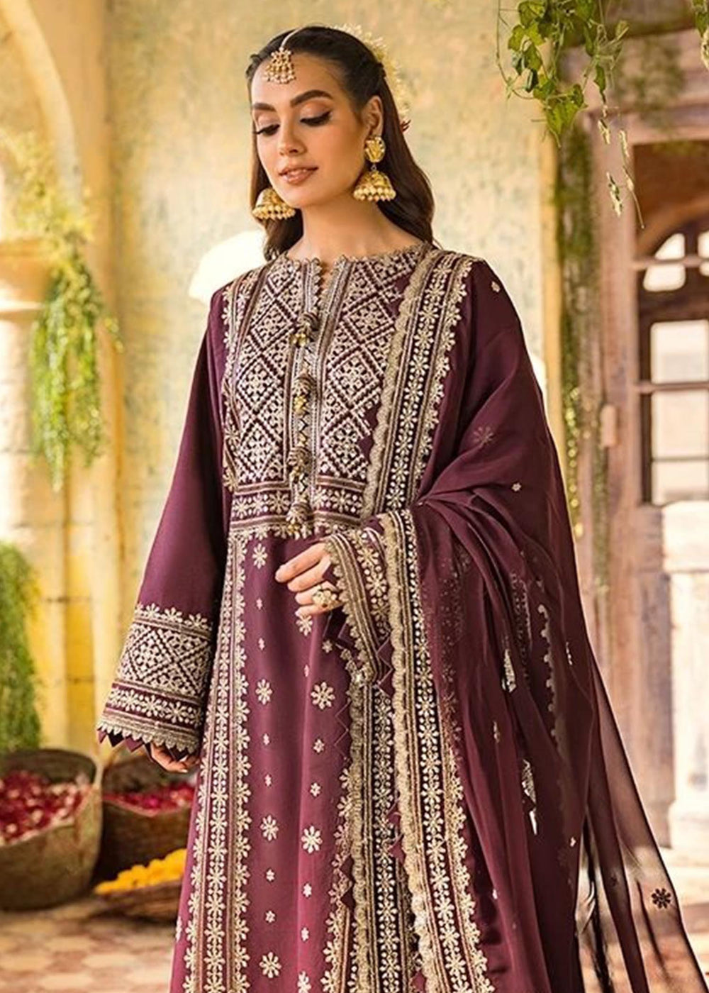 Purple Long Kameez Sharara for Pakistani Party