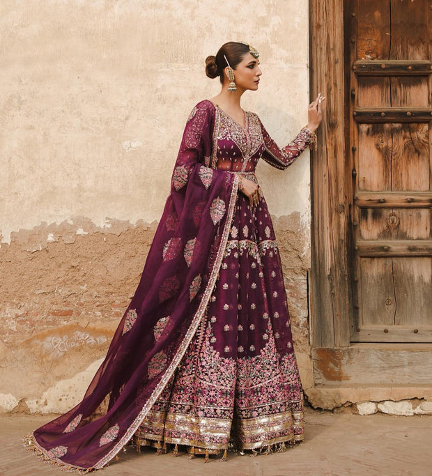 purple wedding dress pakistani Classic Purple Pakistani Wedding Dress Frock Pishwas CUSTOM