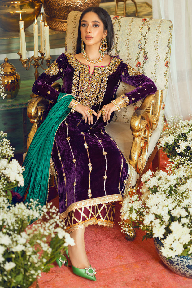 Purple Velvet Salwar Kameez Pakistani 