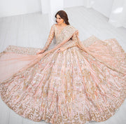 Rani Pink Lehenga Gown Pakistani Wedding Dress