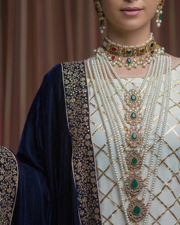 Elegant Rani Haar Full Bridal Set with Pearls Detailing