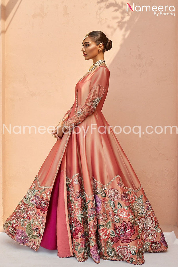 Raw Silk Angrakha Style Frock for Wedding Party Side Look