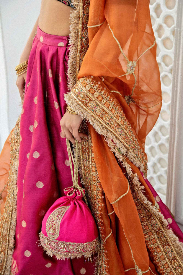 Raw Silk Black Choli Lehenga 