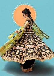 Raw Silk Black Green Pishwas 