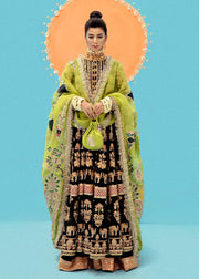 Raw Silk Black Green Pishwas for Indian Bridal Wear