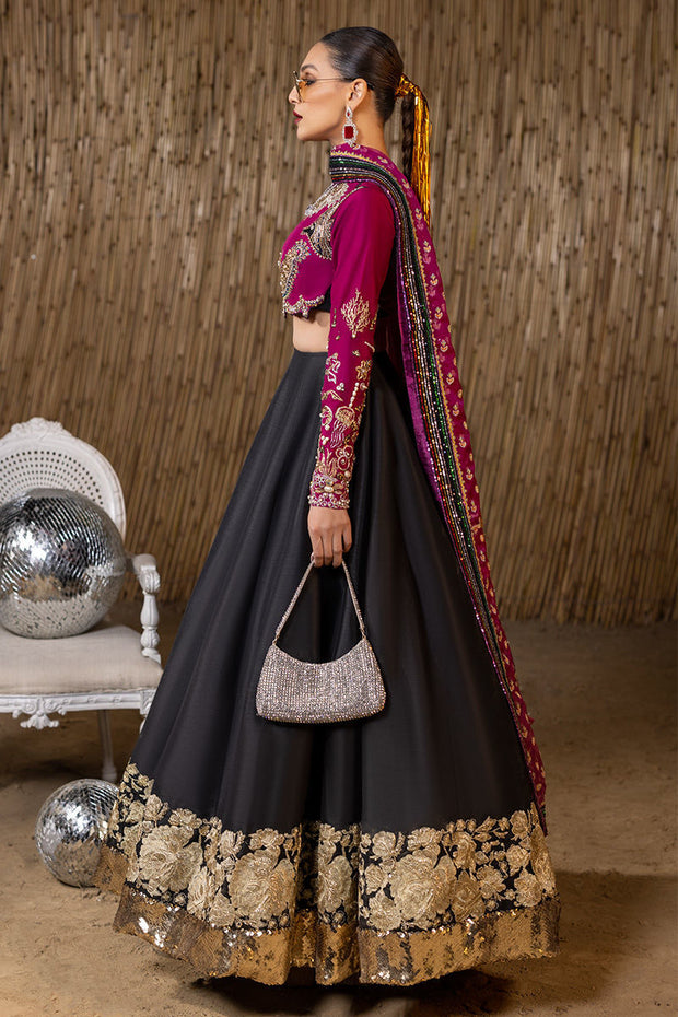 Raw Silk Black Lehenga Choli Pakistani Wedding Dress 2023