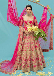 Raw Silk Gold Pink Lehenga Choli for Indian Bridal Wear 2022