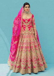 Raw Silk Gold Pink Lehenga Choli for Indian Bridal Wear