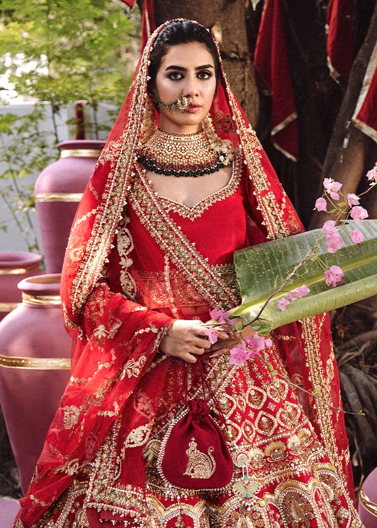 Raw Silk Gold Red Lehenga Choli 