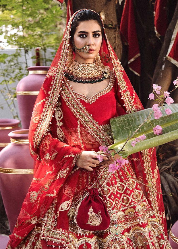 Raw Silk Gold Red Lehenga Choli 