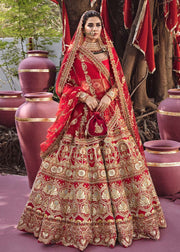 Raw Silk Gold Red Lehenga Choli for Indian Bridal Wear