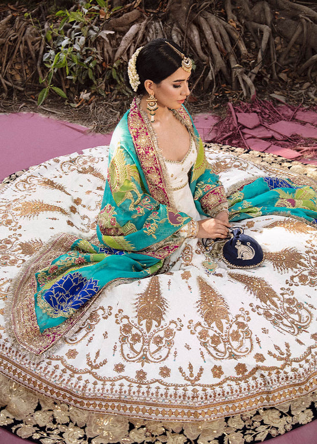 Raw Silk Ivory Pishwas Lehenga for Indian Bridal Wear 2022