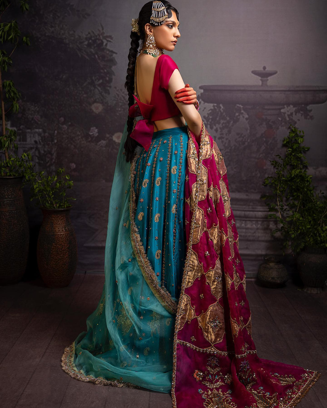 Luxurious Raw Silk Pakistani Bridal Lehenga Choli