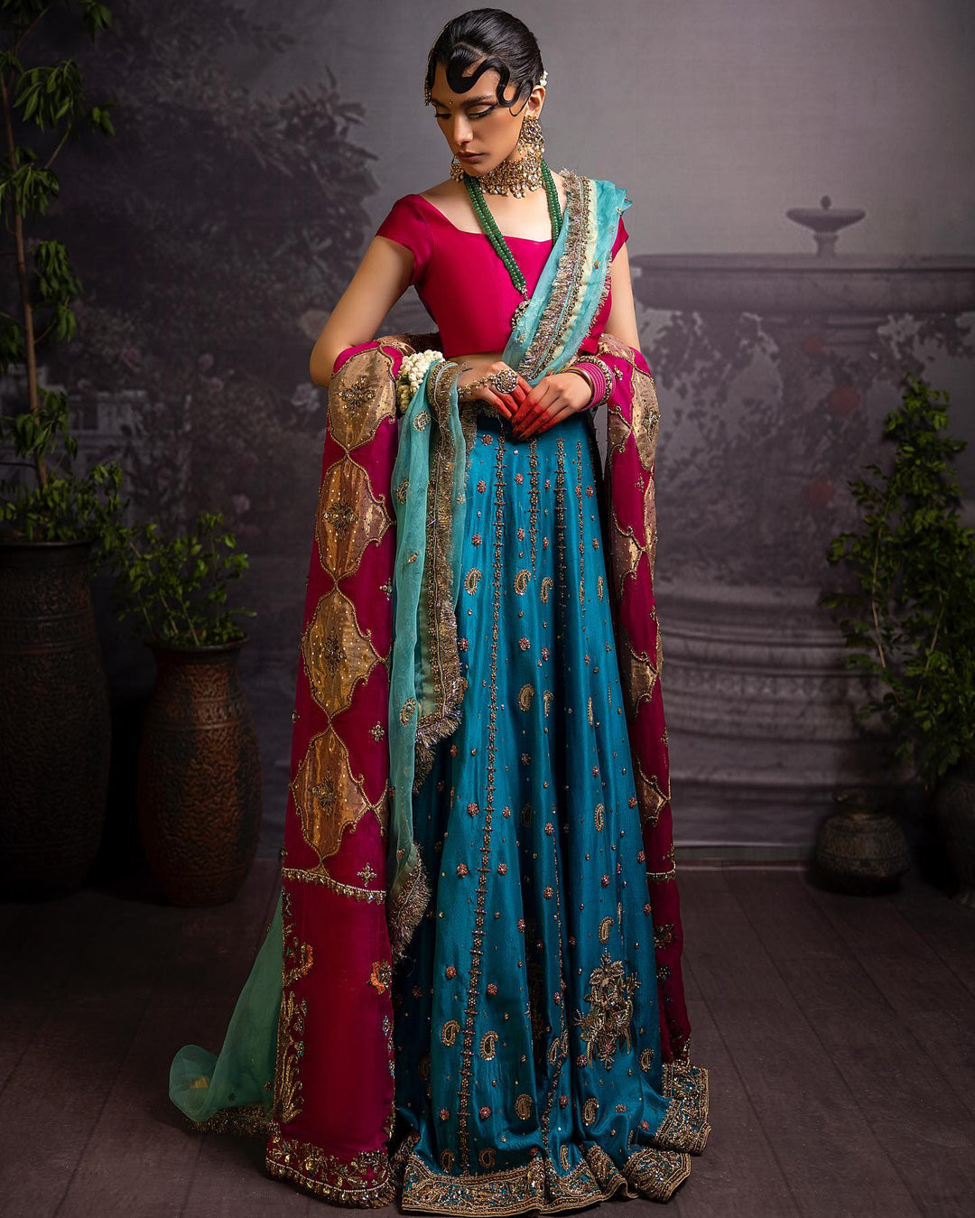 Luxurious Raw Silk Pakistani Bridal Lehenga Choli