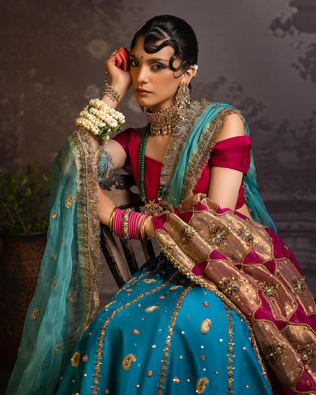 Luxurious Raw Silk Pakistani Bridal Lehenga Choli
