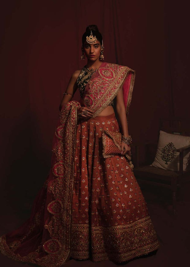 Raw Silk Lehenga Choli and Dupatta Indian Bridal Wear