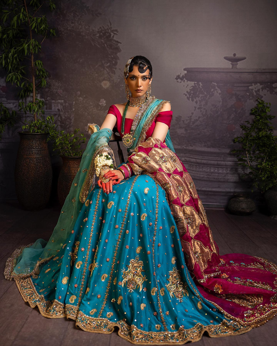 Luxurious Raw Silk Pakistani Bridal Lehenga Choli