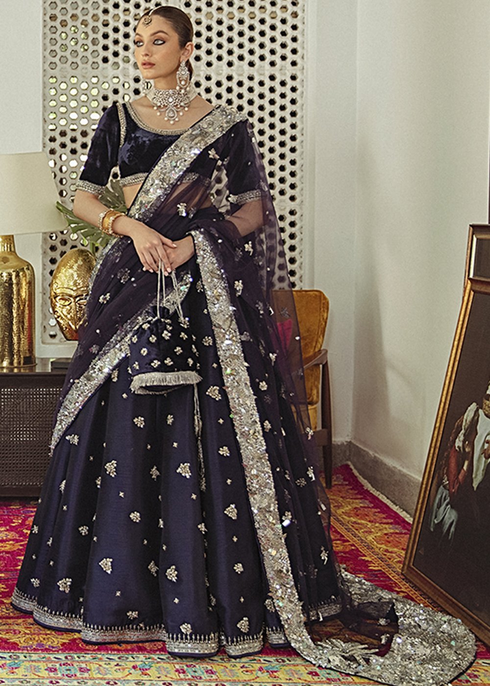 Raw Silk Lehnga with Velvet Choli