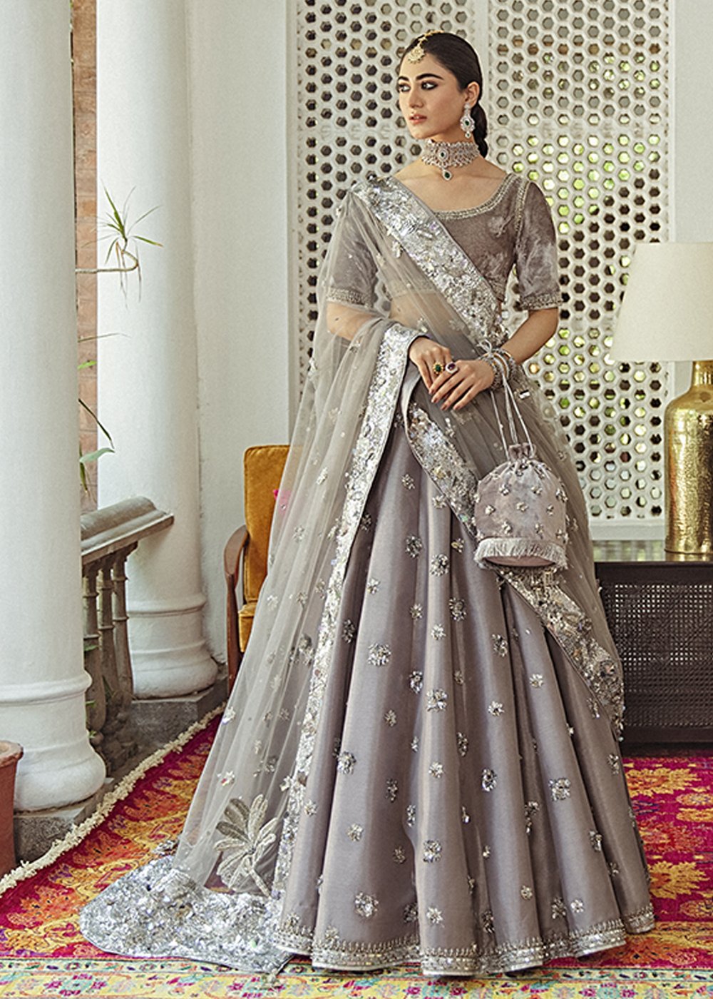 Raw Silk Lehnga with Velvet Choli
