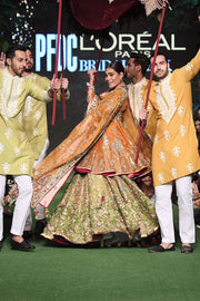 Raw Silk Orange Lehenga Peplum Pakistani Mehndi Dress