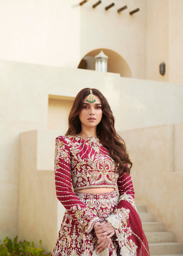 Raw Silk Pakistani Bridal Dress in Lehenga Choli Style