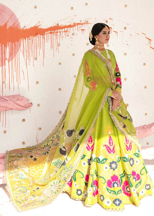 Raw Silk Parrot Green Lehenga Choli
