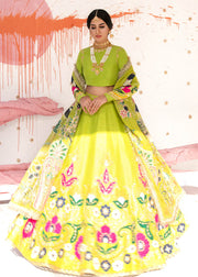Raw Silk Parrot Green Lehenga Choli for Indian Bridal Wear
