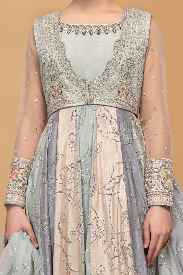 Raw Silk Rainbow Frock Churridar Pakistani Party Dress