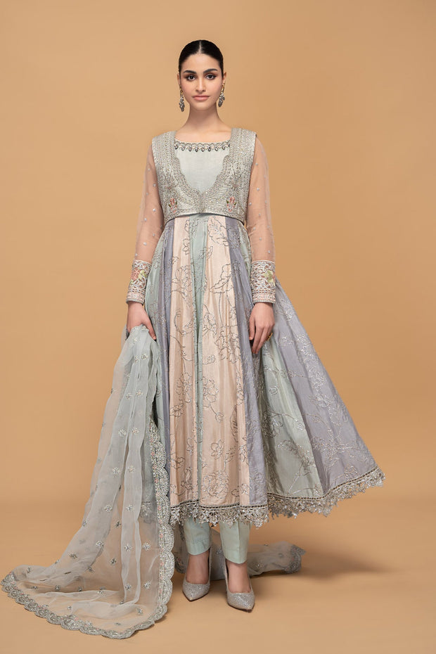 Raw Silk Rainbow Frock Churridar Pakistani Party Dresses