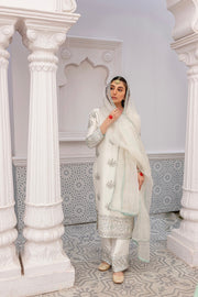 Raw Silk White Salwar Kameez Dupatta Dress
