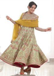 Raw Silk Yellow Anarkali Frock Indian Wedding Dresses