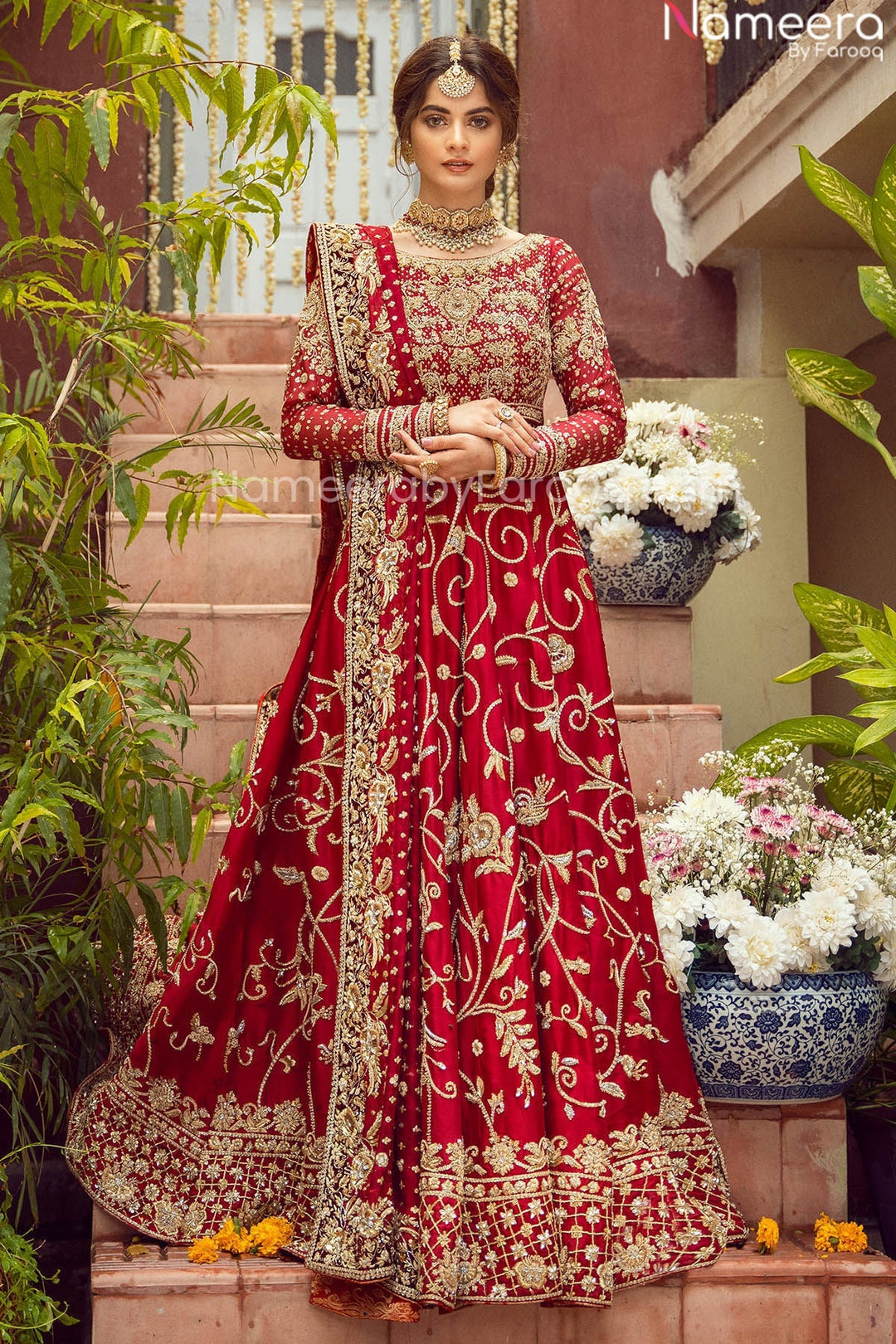 Pretty Red Bridal Dress Pakistani Designer Attire Online 2021 – Nameera by  Farooq