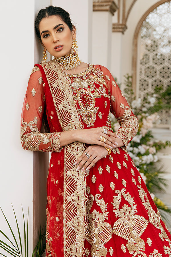 Red Bridal Dress Pakistani in Anarkali Pishwas Style