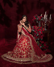 Red Bridal Dress Pakistani in Peplum Lehenga Style Online