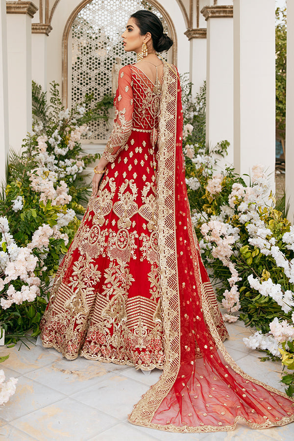 Red Bridal Dress Pakistani in Traditional Pishwas Style – Nameera by Farooq