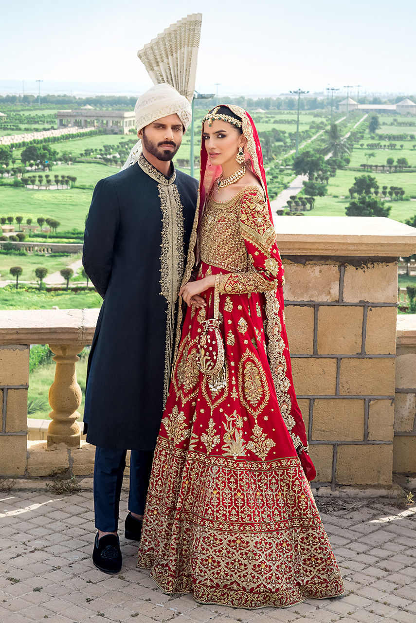 Traditional Red Pishwas Style Pakistani Bridal Dress