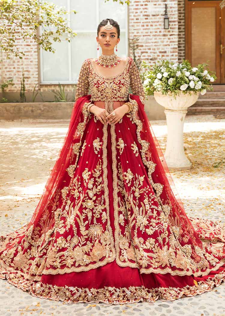 Gorgeous Red Pakistani Bridal Dress with Lehenga & Pishwas