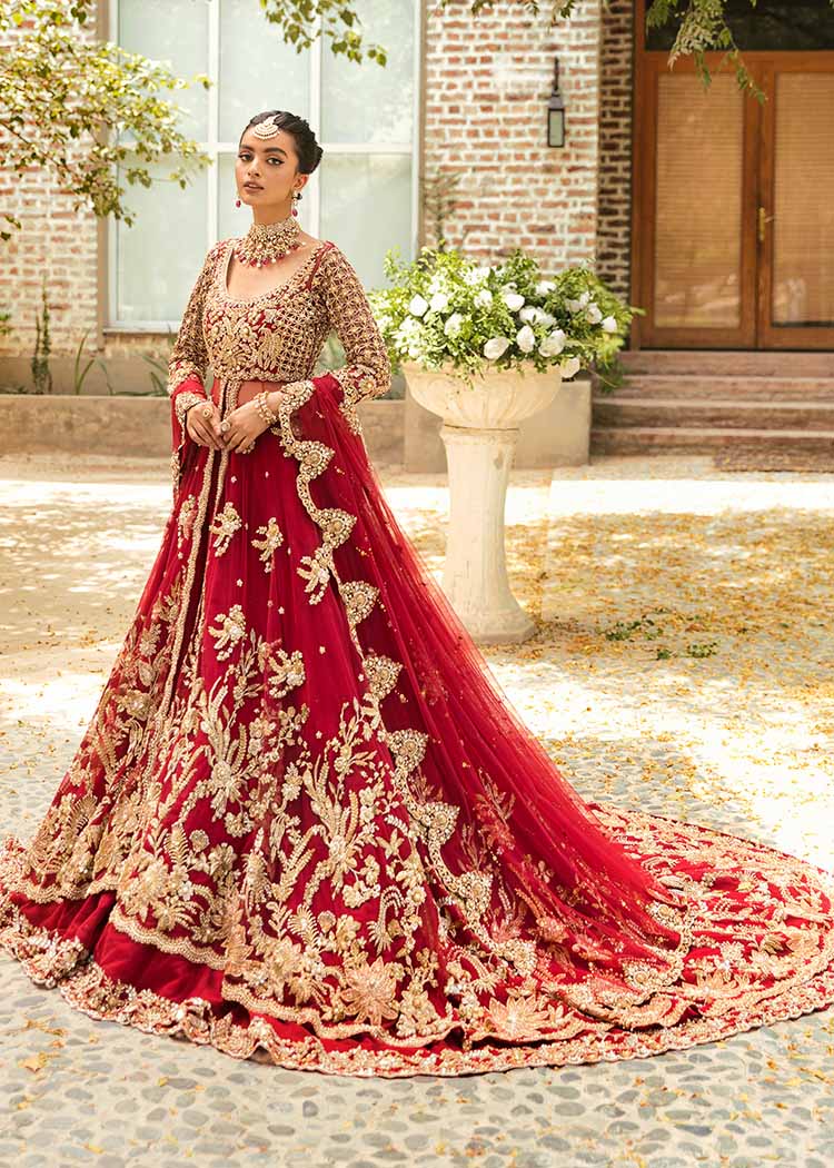 Gorgeous Red Pakistani Bridal Dress with Lehenga & Pishwas