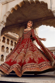 Red Bridal Dress Pakistani in Royal Pishwas Frock Dupatta Style