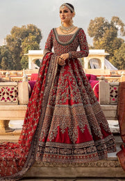 Red Bridal Dress Pakistani in Royal Pishwas Frock Style